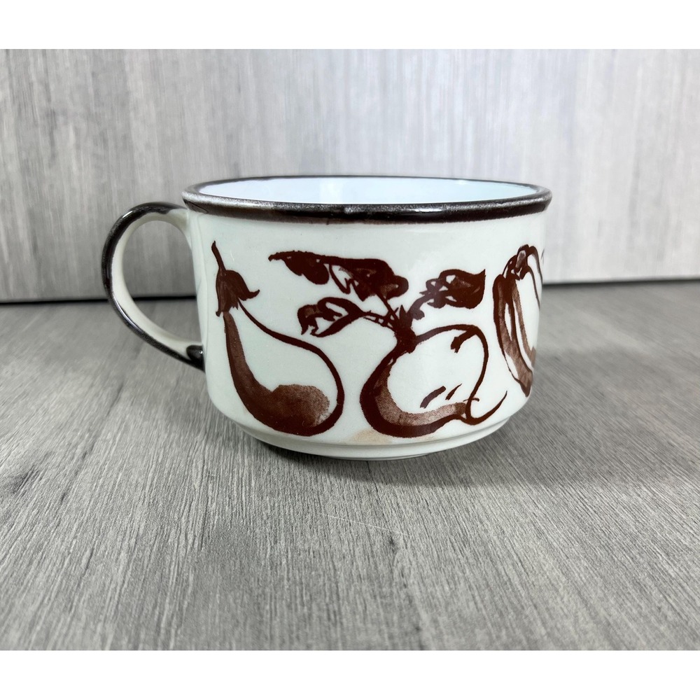 Vintage 1970s Japan Stoneware Vegetable Soup Mug 16 Ounce Brown